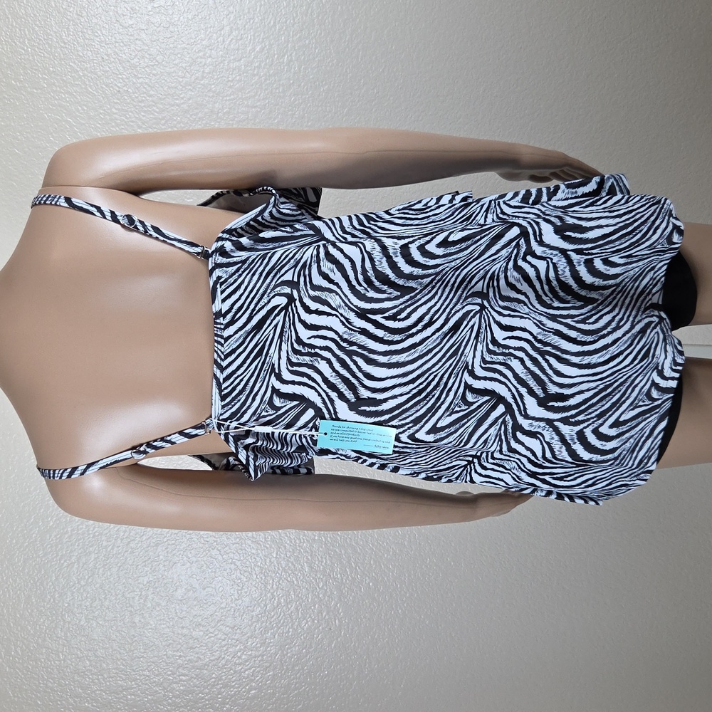 Adisputent Black & White Zebra Plus Size Tankini & Shorts 2 Piece Swimsuit - Picture 5 of 9